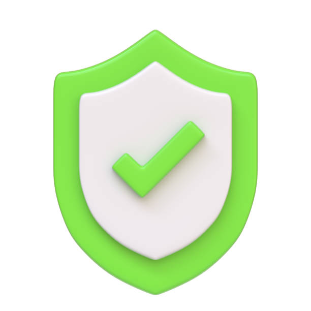 istock Green and white shield with a check mark, symbolizing verification or security, isolated on white background. 3D icon, sign and symbol. Front view. 3D Render Illustration 2179980072