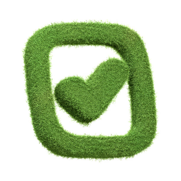 Check mark symbol made of green grass inside a square, symbolizing eco-friendly approval, sustainability, and positive environmental actions