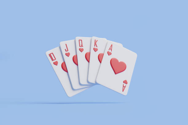 istock Poker Hand Royal Flush Hearts Blue Backdrop 2179980551