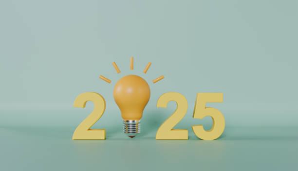 istock Bright lightbulb icon vector concept, symbol of innovation and business ideas with text word 2025 2179984465