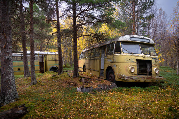 istock An old, abandoned, rusty buss left in the forest of Northern Norway. Magic bus. 2179990381