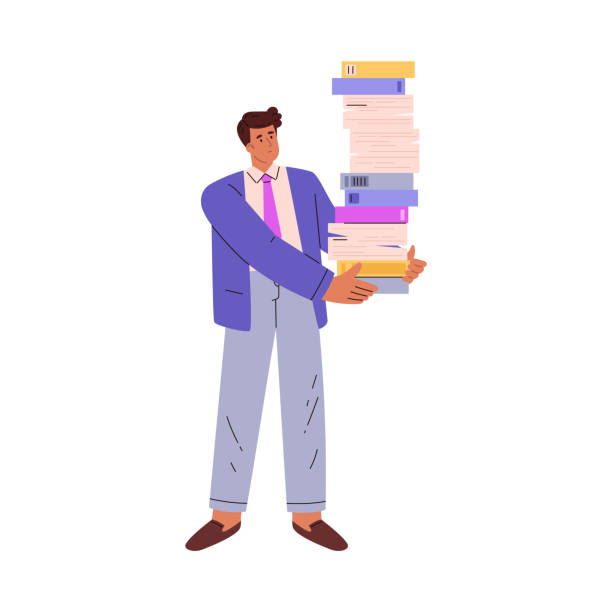 istock Vector illustration of a male secretary with books and documents in his hands. 2179998673