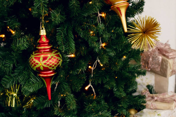 istock New Year's decorations on green spruce branches 2179999228