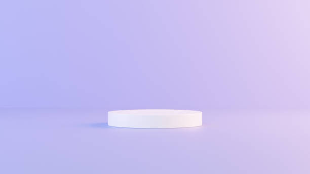 istock Background featuring an empty product display mockup with a purple backdrop and abstract geometric platforms designed for showcasing merchandise in landscape orientation. 2179999531