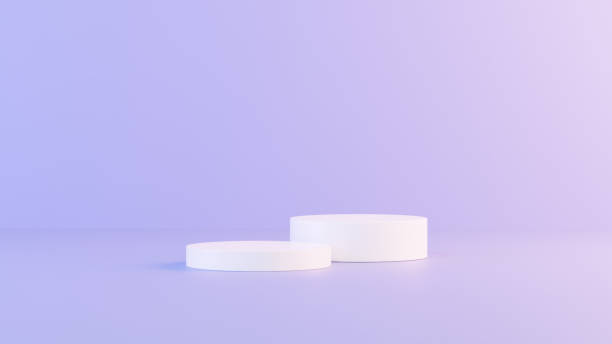 istock Background featuring an empty product display mockup with a purple backdrop and abstract geometric platforms designed for showcasing merchandise in landscape orientation. 2179999537
