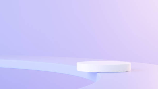 istock Background featuring an empty product display mockup with a purple backdrop and abstract geometric platforms designed for showcasing merchandise in landscape orientation. 2179999566