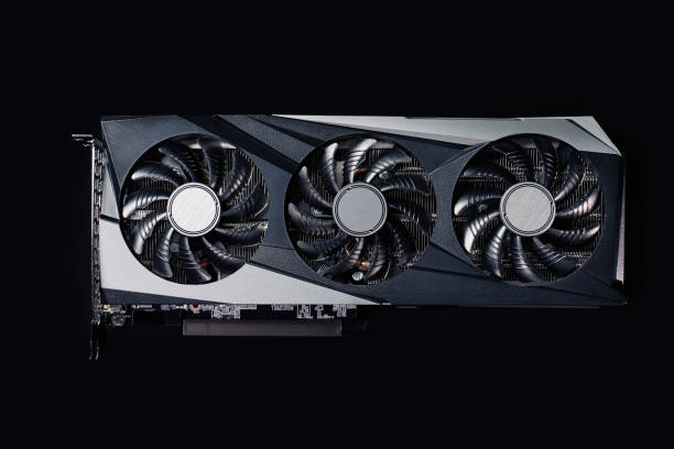 istock High-end graphics card with triple fan cooling on dark background 2180000614