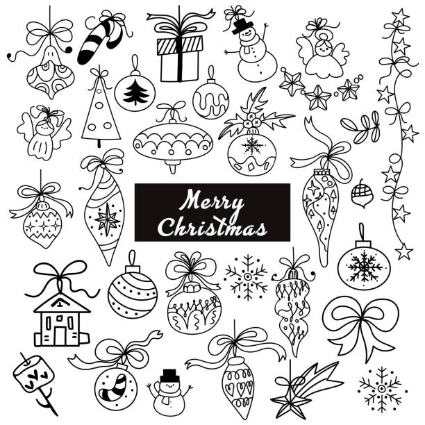 istock Big set of New Year and Xmas clipart. Hand drawn doodle vector illustrations 2180006380
