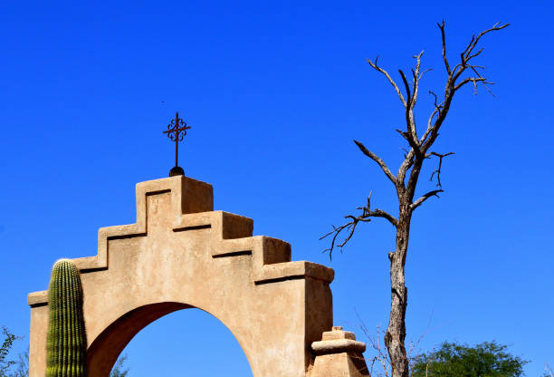 Archway at Xan Xavier Mission with saguaro in front