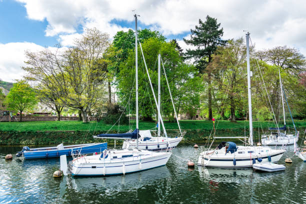 Boats moored on the River Dart in Totnes, Devon