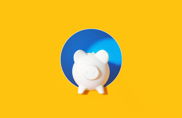 istock White Piggy Bank On Blue And Yellow Background 2180029139