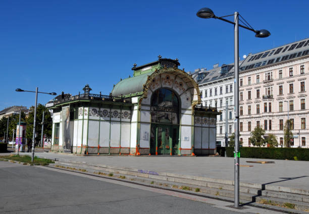 Vienna, Austria, Oct. 2, 2023: The Otto Wagner Pavillon, a former Stadtbahn transit station at Karlsplatz square, is now a museum with an exhibition on the Vienna Secession architect's work.