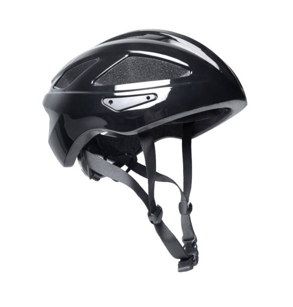istock Black bicycle helmet close up isolated on a white background 2180035688