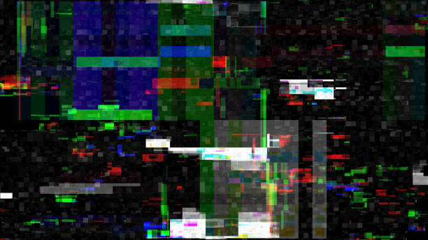 istock Abstract tech signal disruption digital glitch damaged effect textured overlay VHS Style and light glow neon background. 2180038835