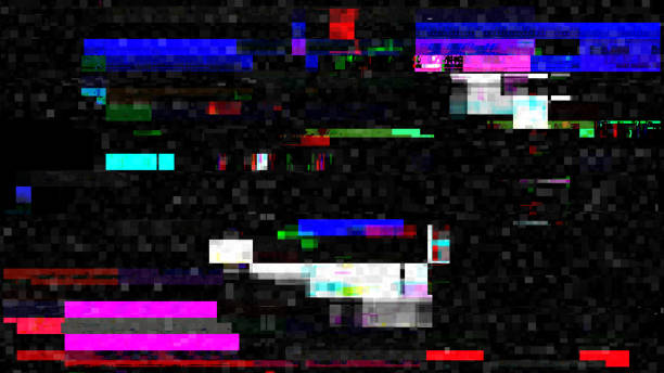 istock Abstract tech signal disruption digital glitch damaged effect textured overlay VHS Style and light glow neon background. 2180038836
