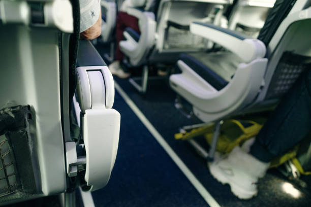 istock Airplane Tray Table, close-up of latch and tray 2180039681