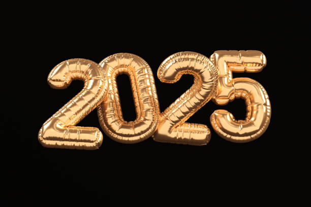 istock Year Golden 3D 2025 Balloons - 3D Illustration Render 2180041351