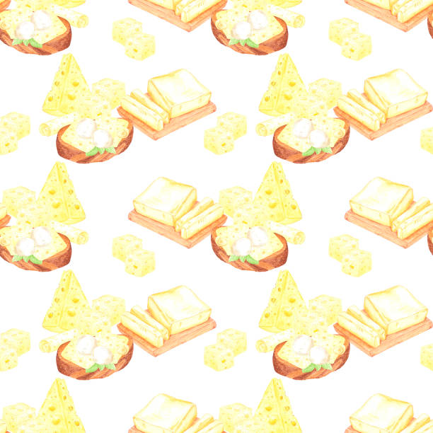 istock Hand drawn watercolor cheese butter and sandwich with butter seamless pattern isolated on white background. Can be used for textile, fabric, scrapbook and other printed products. 2180047035