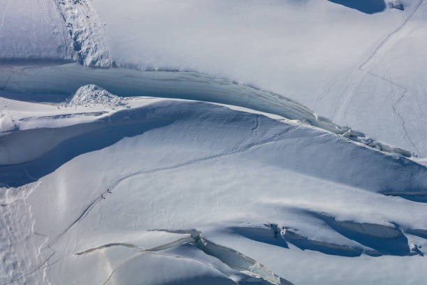 Climbers on the Mont Blanc massif. View from Aiguille du Midi Mount 3842 m France