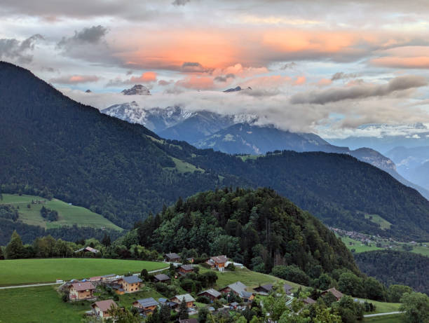 Sunset over the Swiss Alps in Leysin Switzerland