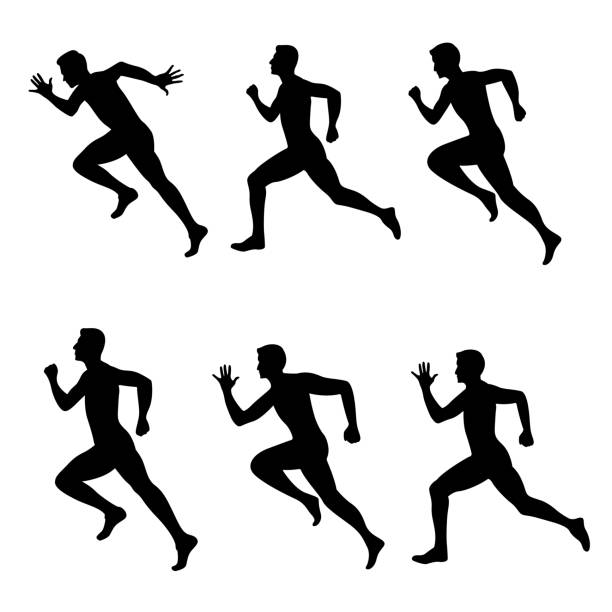 Marathon runner men silhouettes A set of marathon runner men silhouettes. workout logo stock illustrations