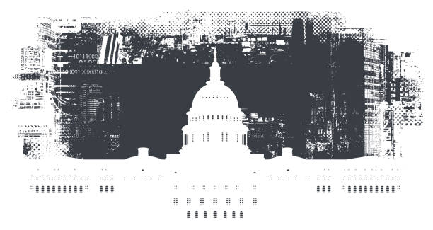 illustrations, cliparts, dessins animés et icônes de bâtiment du capitole des états-unis à washington dc dans un fond d’art grunge - démocratie