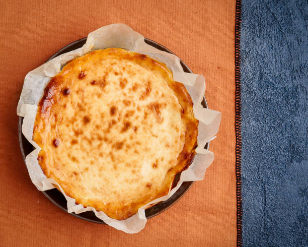 istock Cheesecake dessert for Thanksgiving. Copy space, flat lay. Basque dessert. Fall recipe vibes . Homemade baking. 2180061863