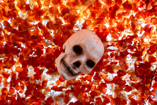 Day of the Dead themed skull statues.