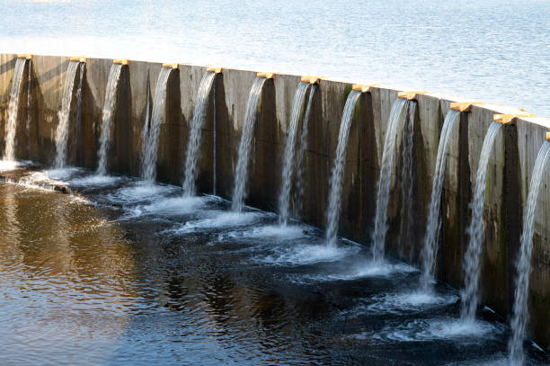 A close-up view of the dam on the river