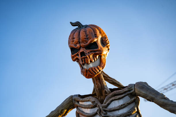 istock Pumpkin head human skeleton decor for Halloween. 2180064418