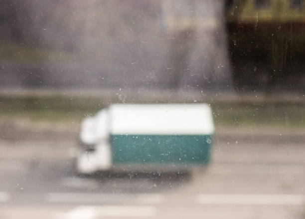 Dirty glass overlooking the street.