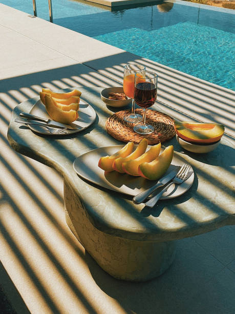 istock Excellent lunch by the pool with a beautiful view 2180071481