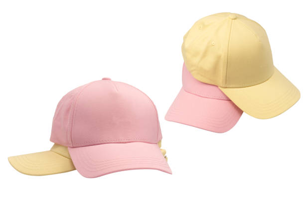 Pink and yellow cap isolated on white background.
