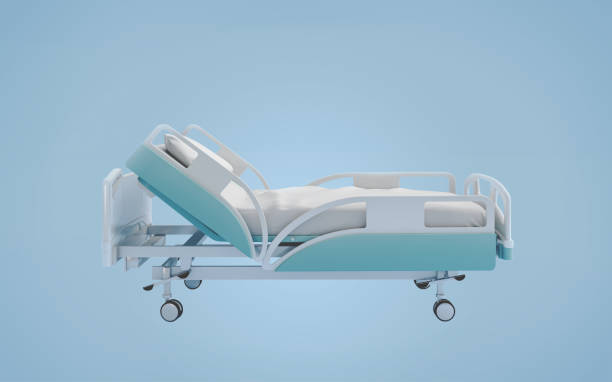 istock Hospital bed side isolated on blue background.3d rendering 2180074902