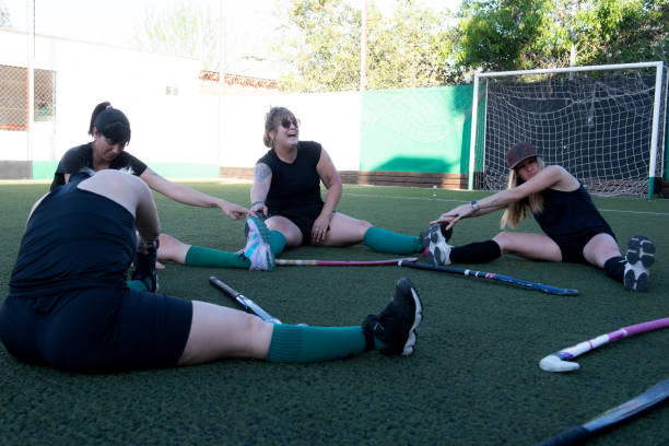 Hockey players stretching