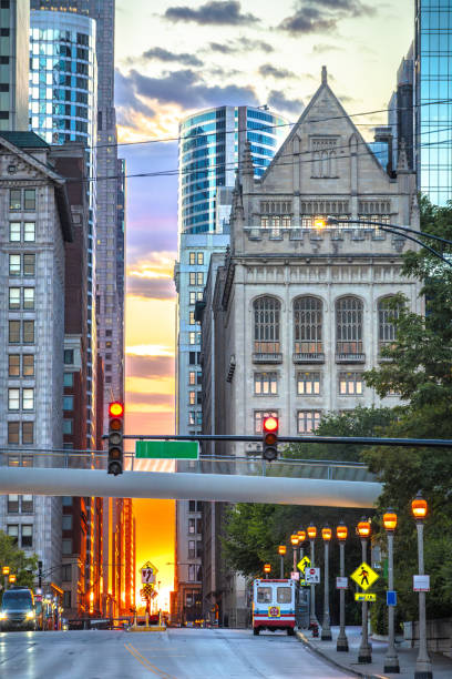 istock Chicago street rush sunset view 2180088143