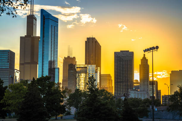 istock Chicago skyline scenic sunset view 2180088246