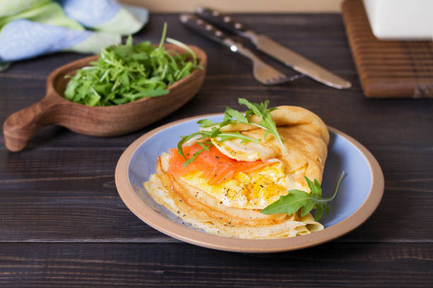 istock Pancakes wrapped with cream cheese and smoked salmon 2180100235