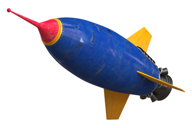 istock Blue and yellow space rocket in vintage style 2180103463