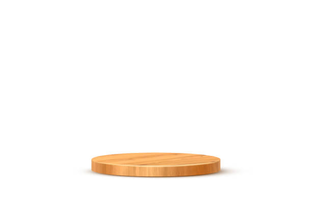 istock Wooden 3d podium on white background. Round stage display product. Empty circle stand pedestal of natural wood for luxury product presentation. Realistic modern vector illustration 2180110745