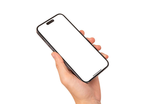 istock Hand holding smartphone with blank screen isolated on white background. 2180113849