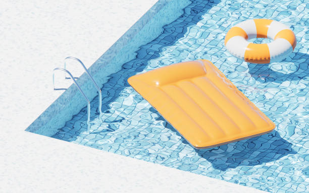 istock Swimming pool and floating air mattress, 3d rendering. 2180117025