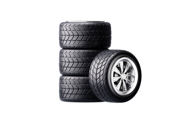 istock Detailed car wheel tires, 3d rendering. 2180117133