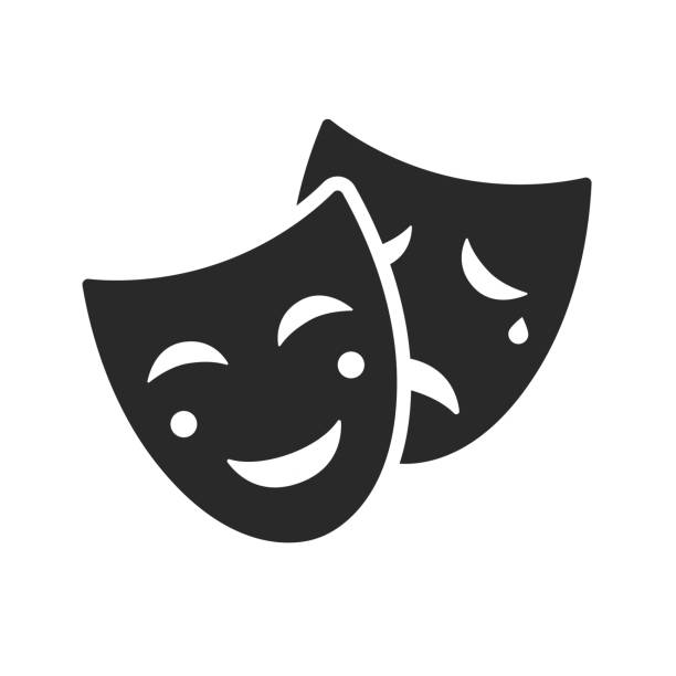 illustrazioni stock, clip art, cartoni animati e icone di tendenza di theatrical masks icon. comedy and tragedy theatrical masks icons. comic and tragic mask. masquerade collection. happy and unhappy traditional symbol - stock vector. - spettacolo teatrale