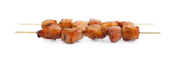 istock Delicious fresh shish kebabs isolated on white 2180130558