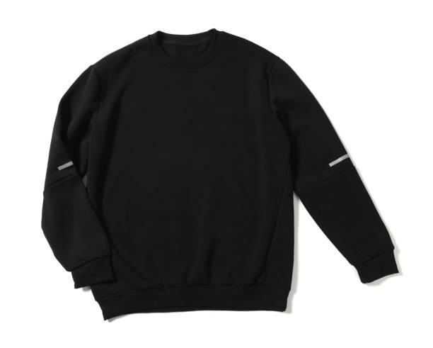 istock Stylish black sweater isolated on white, top view 2180133402