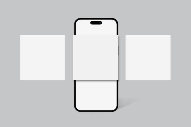 istock Smartphone mockup with shadow and social media post interface mockup. Social media mobile app page template design for user carousel post feed. Mobile app interface template on social network 2180134774