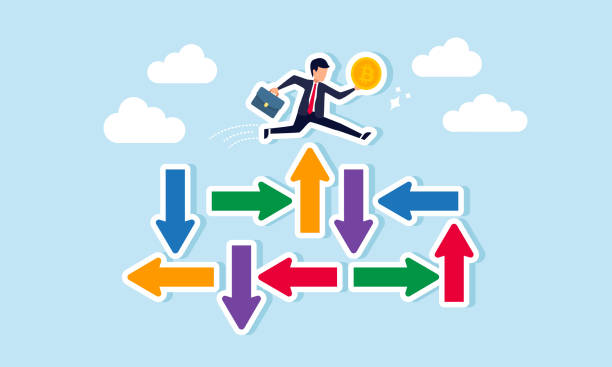 istock A businessman jumps over a cluster of irregular arrows holding a bitcoin, illustration of securing bitcoin assets from potential losses due to uncertain financial policy 2180140890