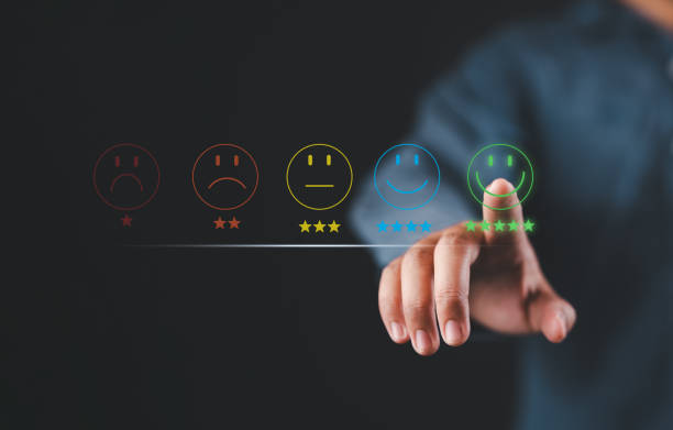 istock Customer review satisfaction feedback survey concept. Businessman pressing smiley face emoticon on virtual touch screen.quality review, best rating positive, poll or questionnaire for user experience 2180142620