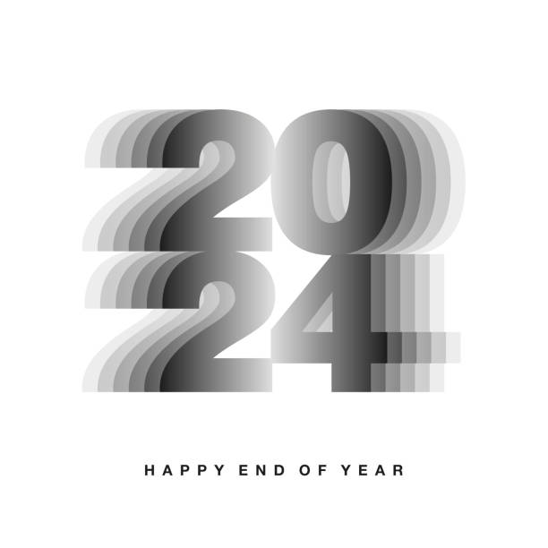 istock Happy end of year 2024 black typography with gray step blending numbers of 2024 isolated on white background 2180146479